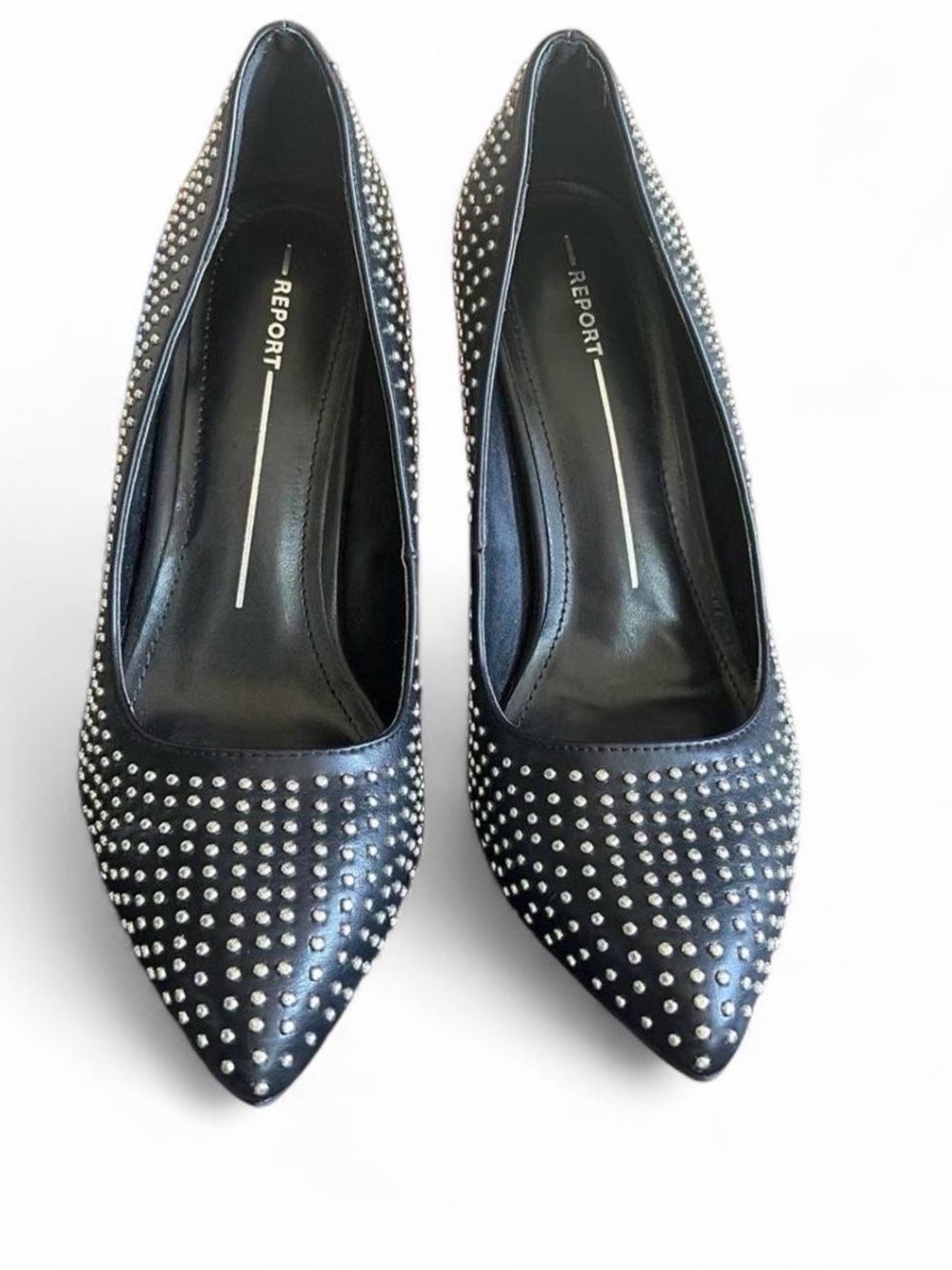 Report Black Pointed-Toe Studded Pumps